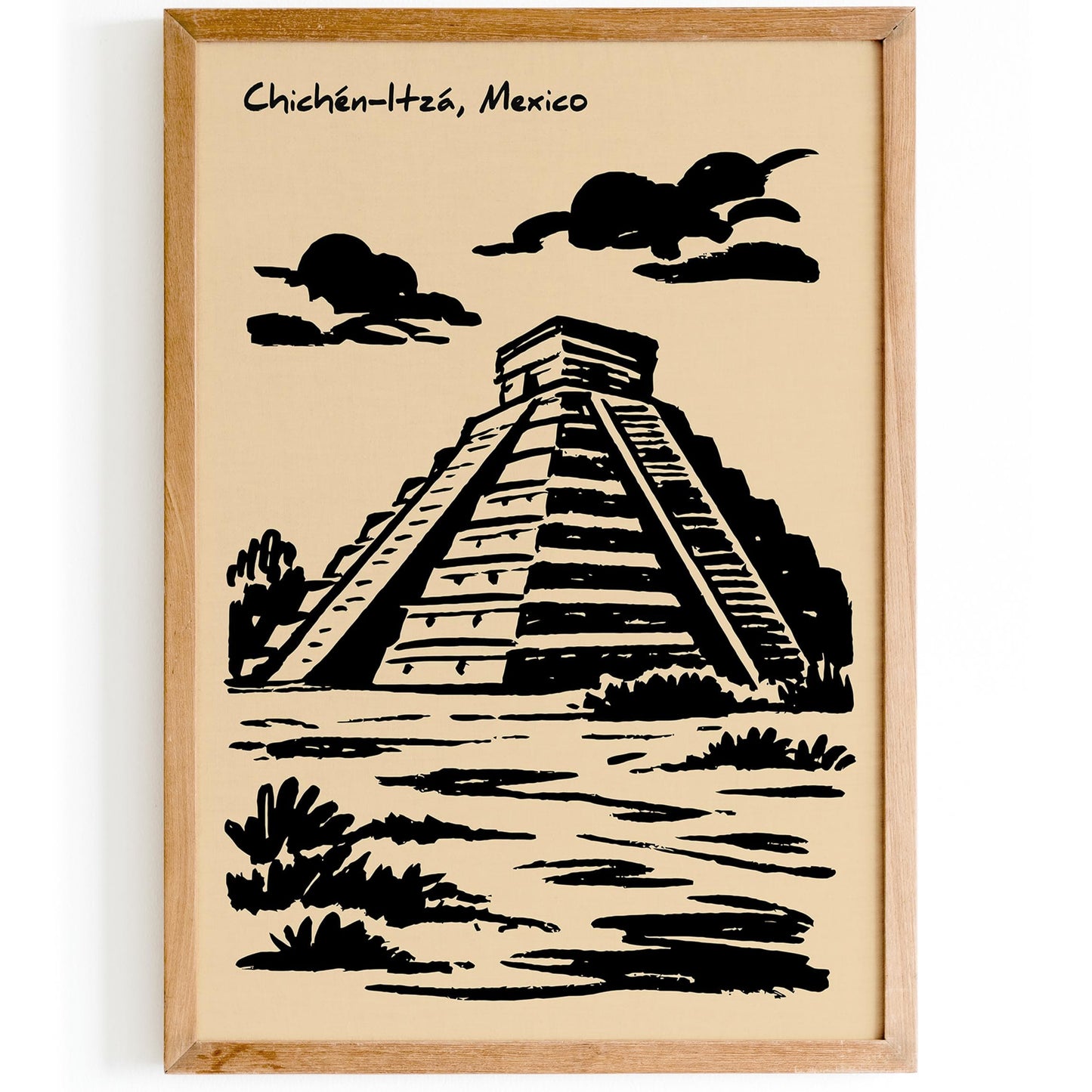 Chichén Itzá Poster - Black Ink Mexico Architecture Print