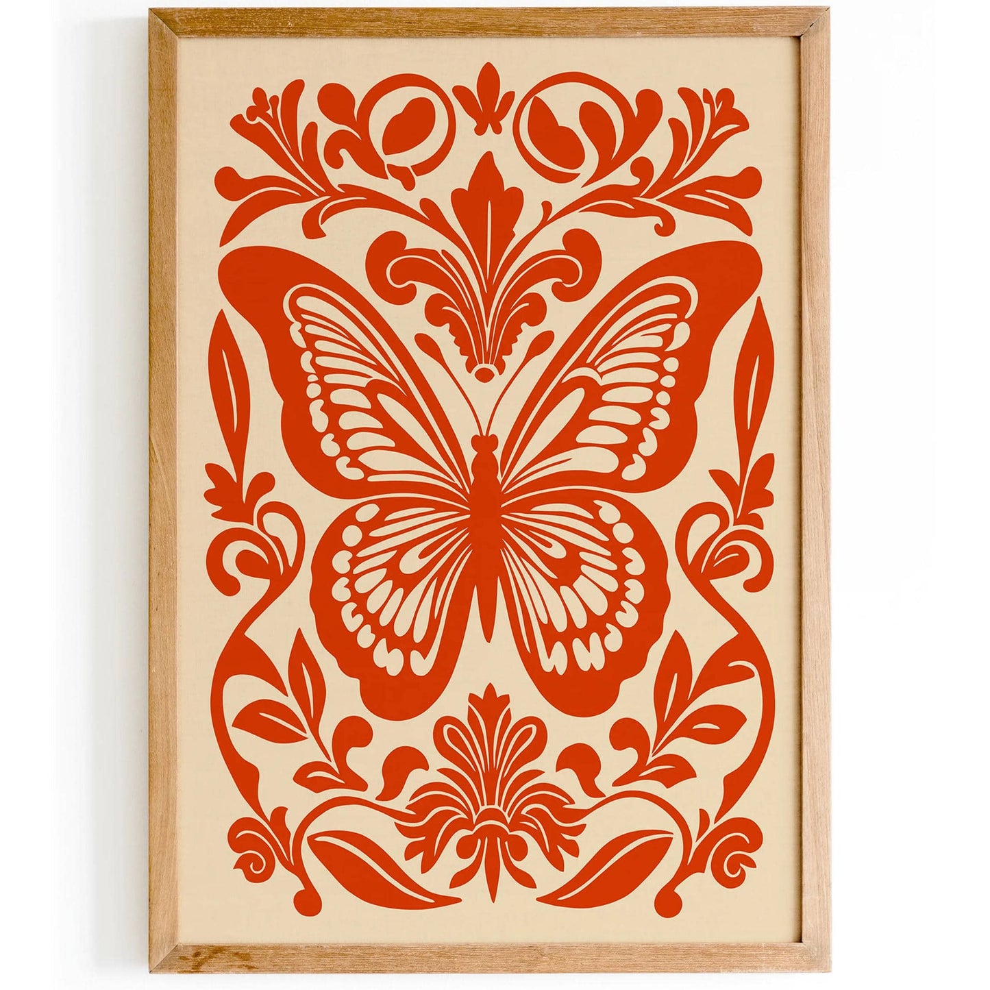 Red Rococo Style Butterfly Animal Poster