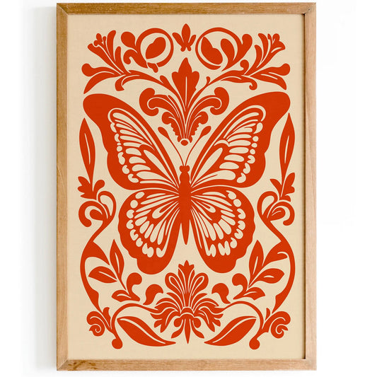 Red Rococo Style Butterfly Animal Poster