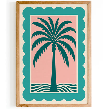 Palm Tree Pink Teal Poster - Retro Tropical Beach Wall Art