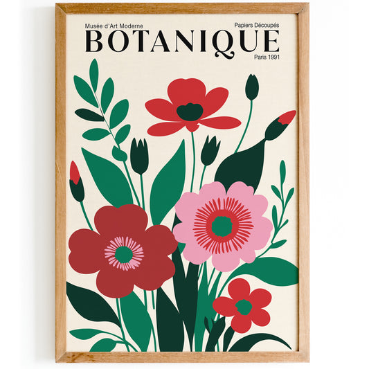 Red Floral Botanical Poster - Retro French Art Print