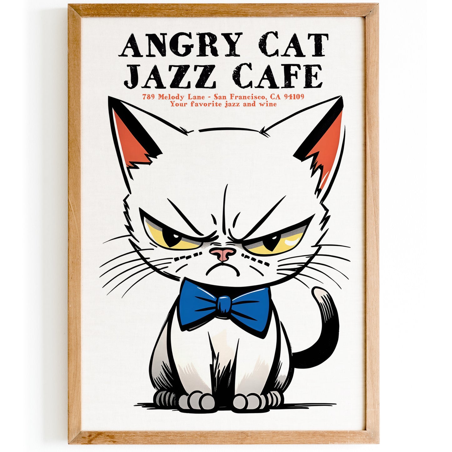 Angry Cat Jazz Cafe Advertising Poster Print