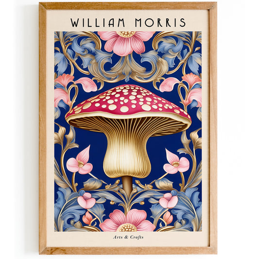 William Morris Blue Mushroom Poster