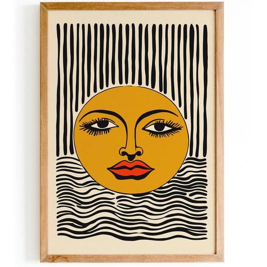 Boho Sun with Big Red Lips Wall Art