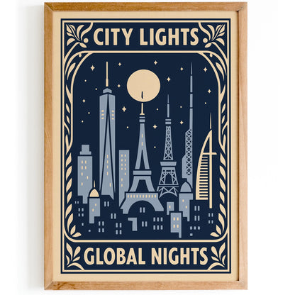 City Lights Global Nights Poster - Travel Wall Art