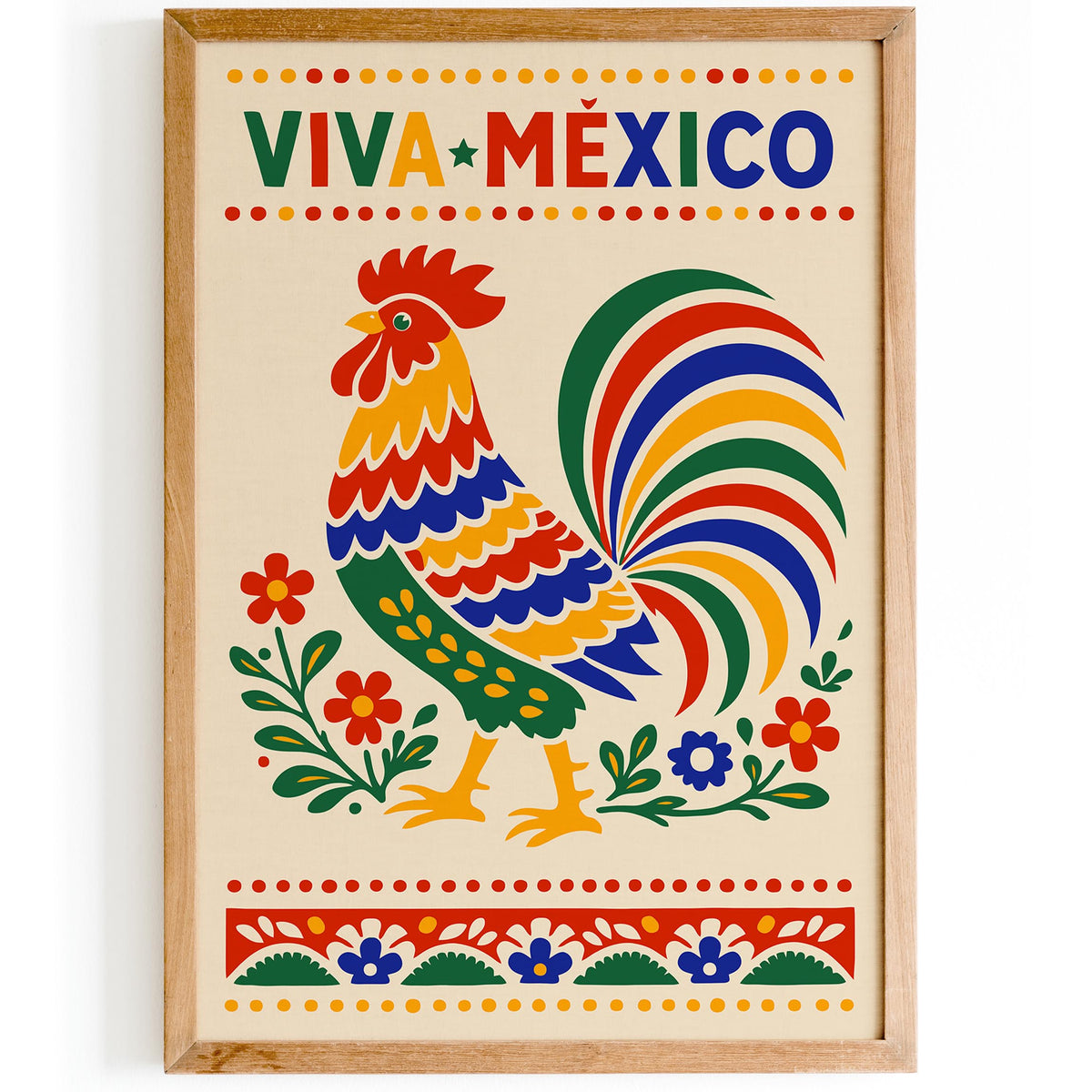 Mexican Rooster Poster – Colorful Folk Art Wall Print