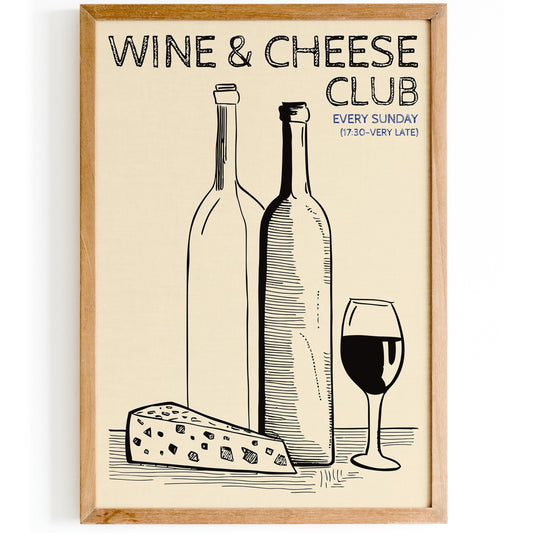 Wine & Chese Club Line Art Poster