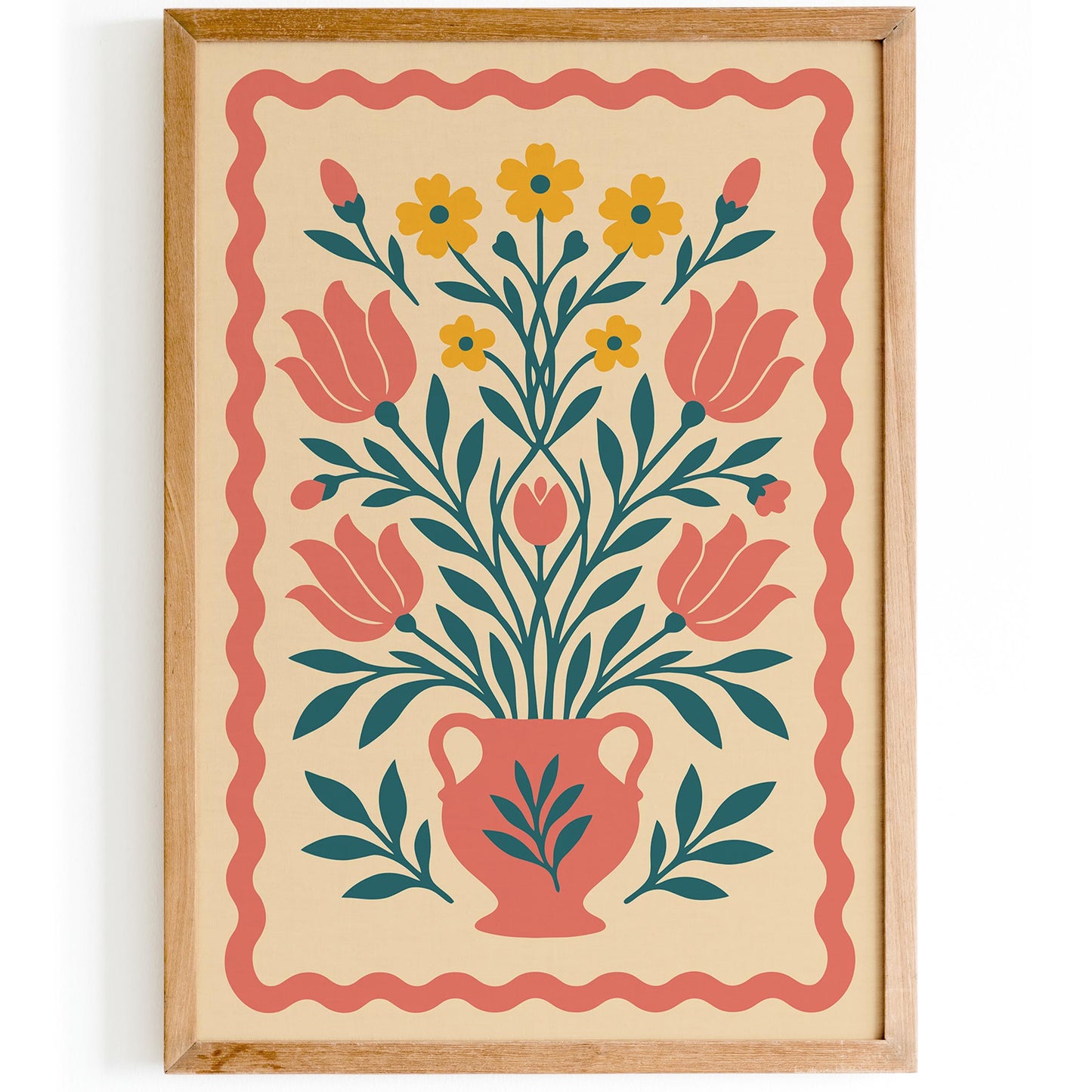 Boho Floral Vase Poster - Folk Botanical Print