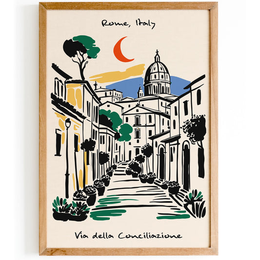 Italy Travel Poster - Rome Ink Sketch Art