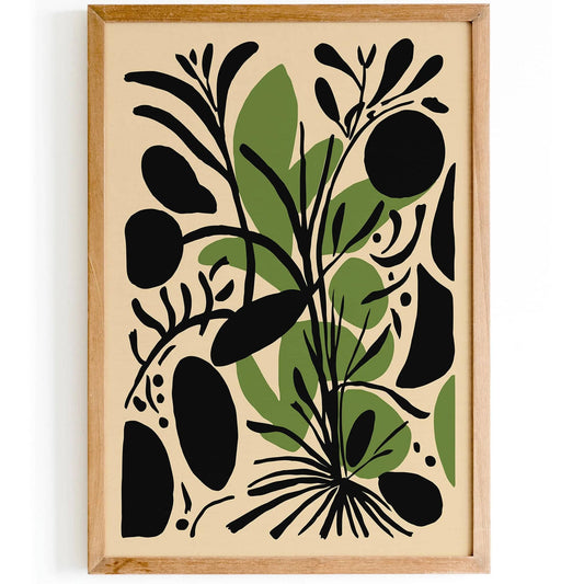 Abstract Botanical Black & Green Print