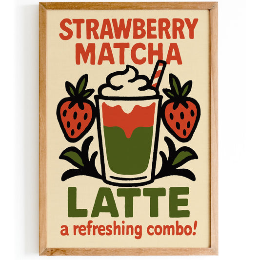Strawberry Matcha Latte Wall Print