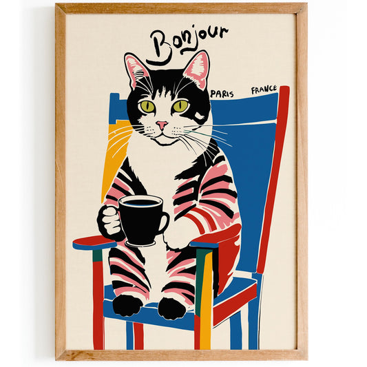 Bonjour Cat Poster Print