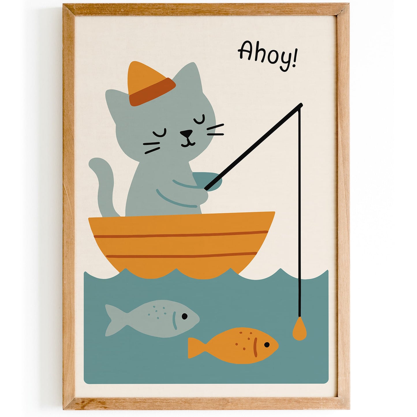 Ahoy Cat Poster - Cute Fishing Kids Room Wall Art