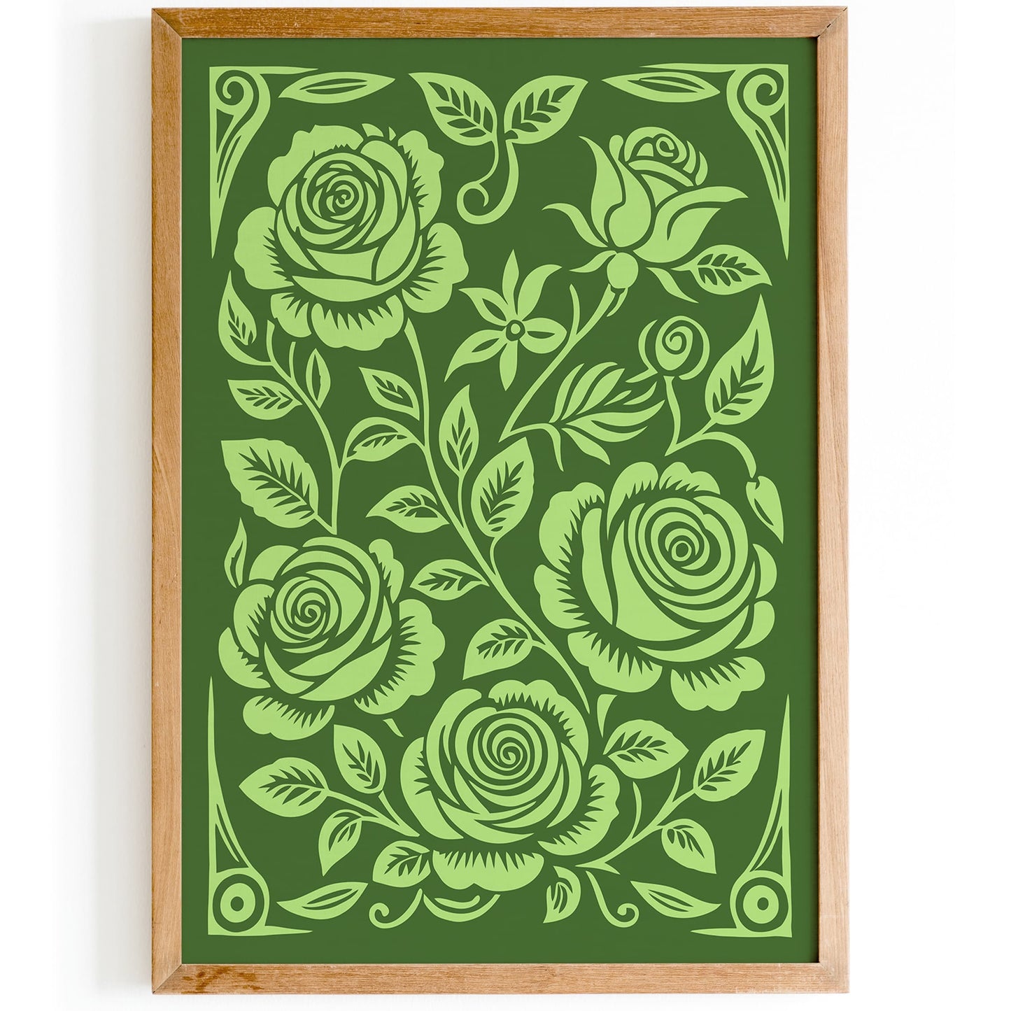 Lime Cream Roses Botanical Green Rococo Poster
