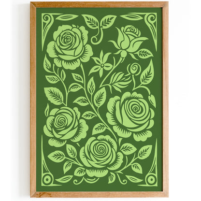 Lime Cream Roses Botanical Green Rococo Poster