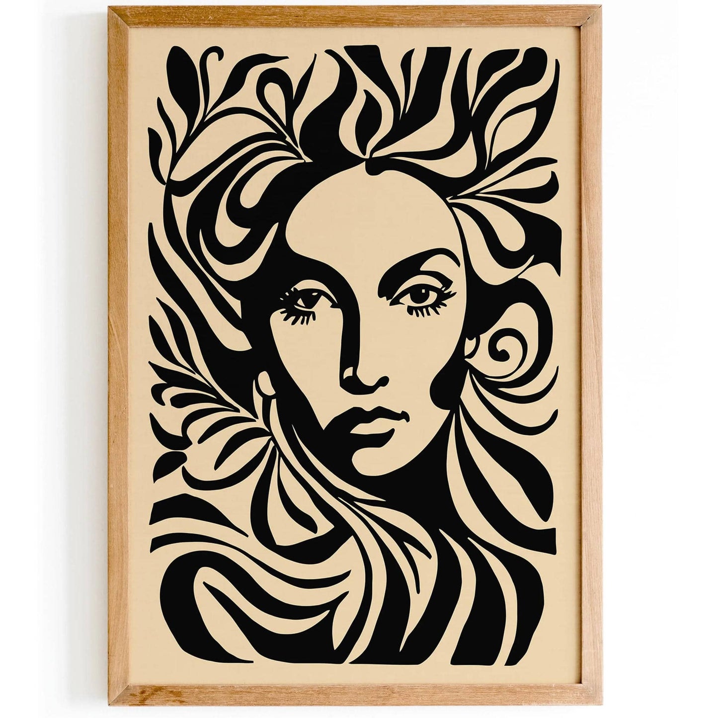 Black Ink Style Woman Face Portrait Art Print