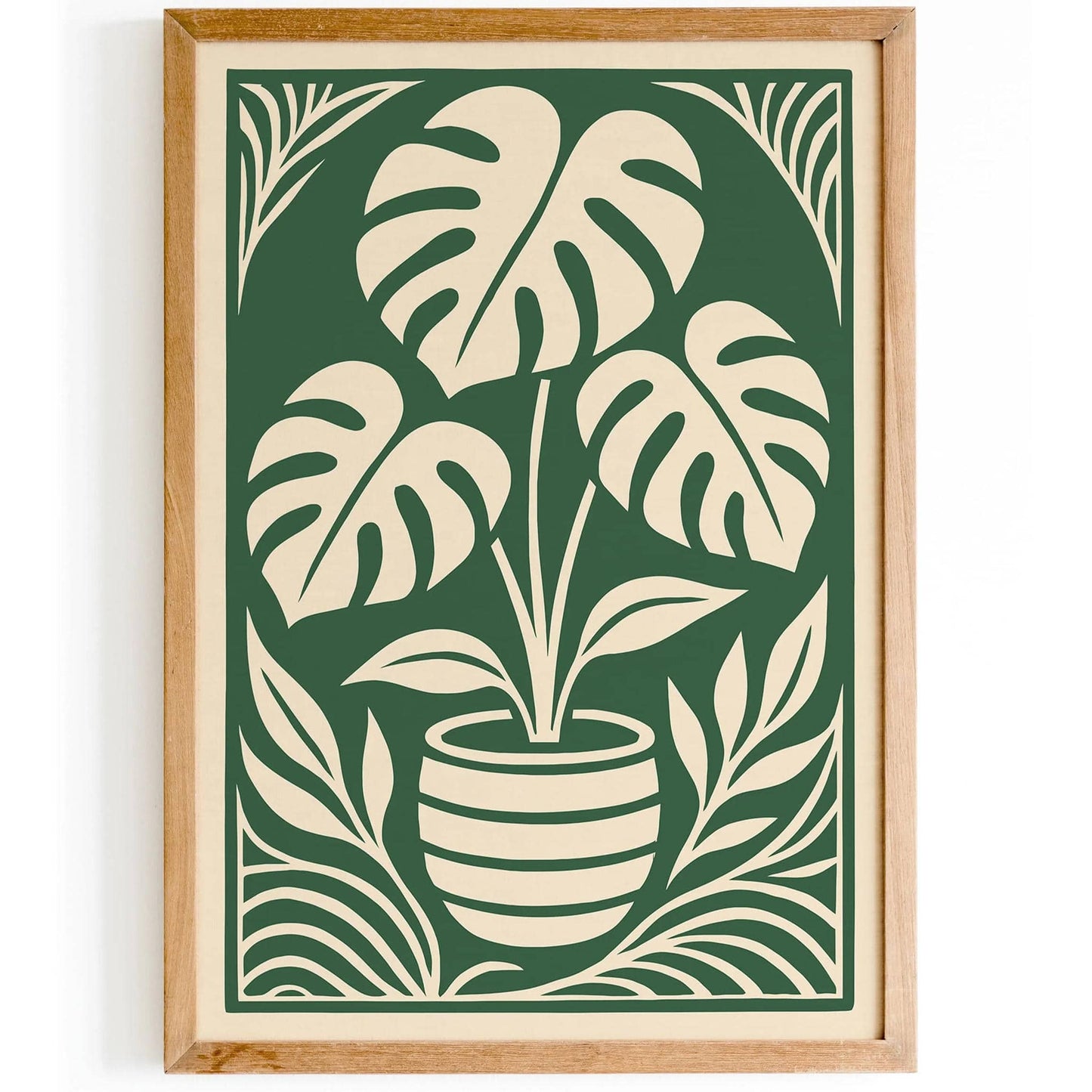 Monstera Plant in Art Deco Style - Green Plant Poster