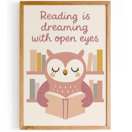 Reading is Dreaming Poster - Reading Owl Print