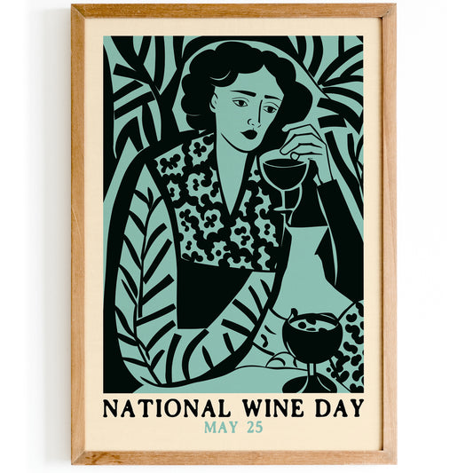 National Wine Day Retro Linocut Poster