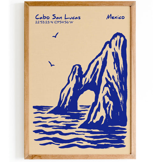 Cabo San Lucas Poster - Blue Mexico Travel Print