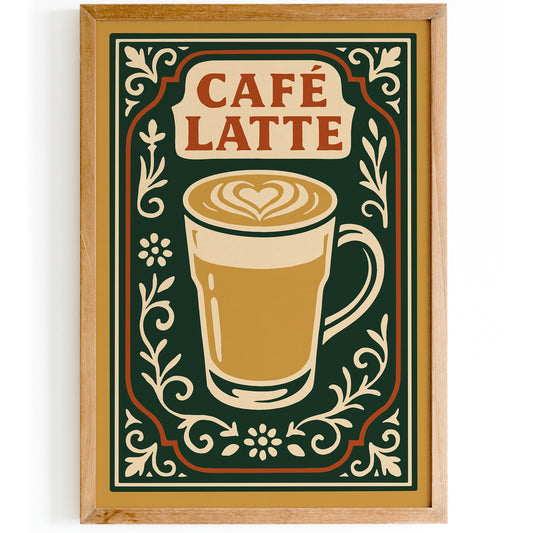 Cafe Latte Poster - Cafe Wall Decor in Rococo Elegant Style