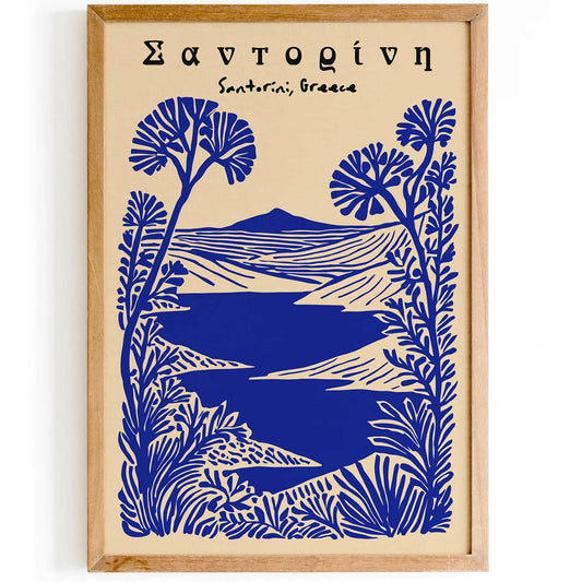 Santorini Greece Poster - Blue Travel Wall Art