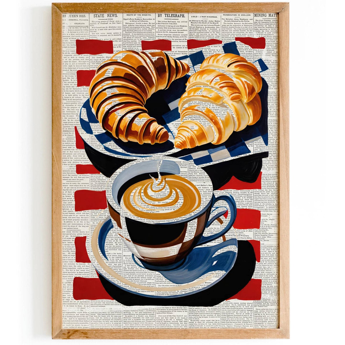 Croissants & Coffee Newsprint Poster