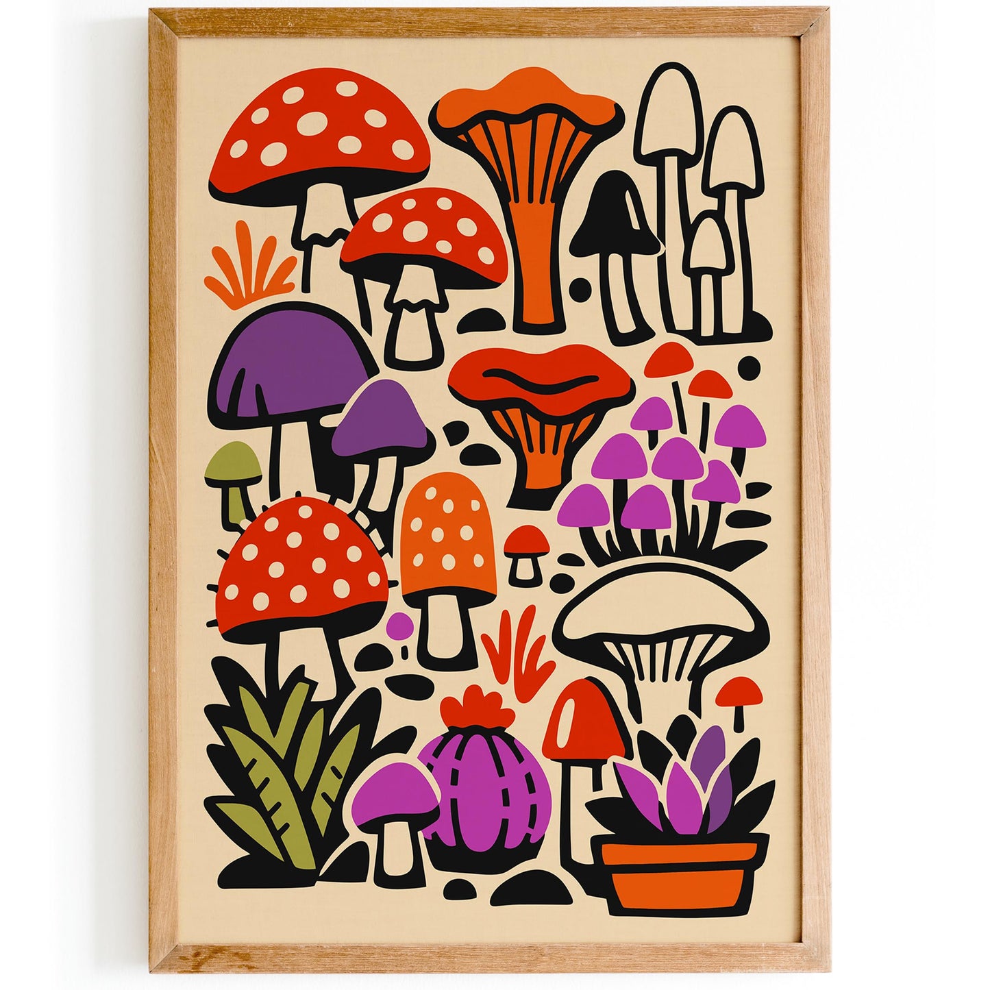 Colorful Eclectic Mushrooms Wall Art Print – Boho Botanical Fungi Poster