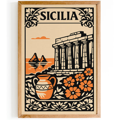 Sicilia Vintage Cityscape Poster