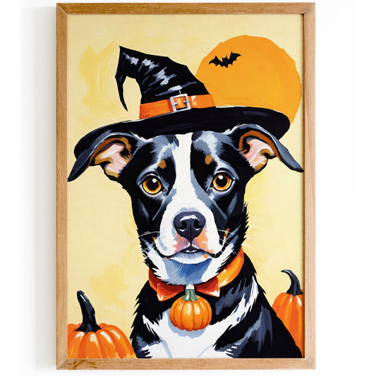 Halloween Illustration with Cute Dog Poster