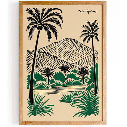 Palm Springs Line Art Retro Travel Poster