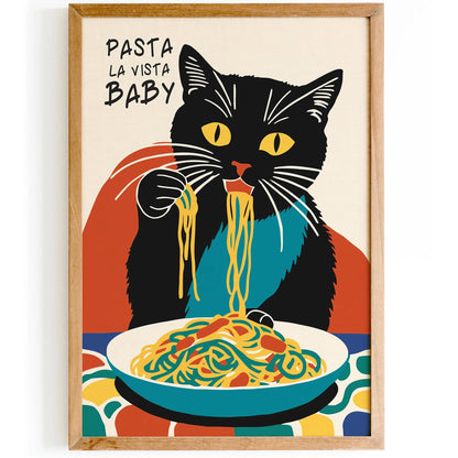 Pasta La Vista Baby Funny Cat Spaghetti Wall Art - HypeSheriff