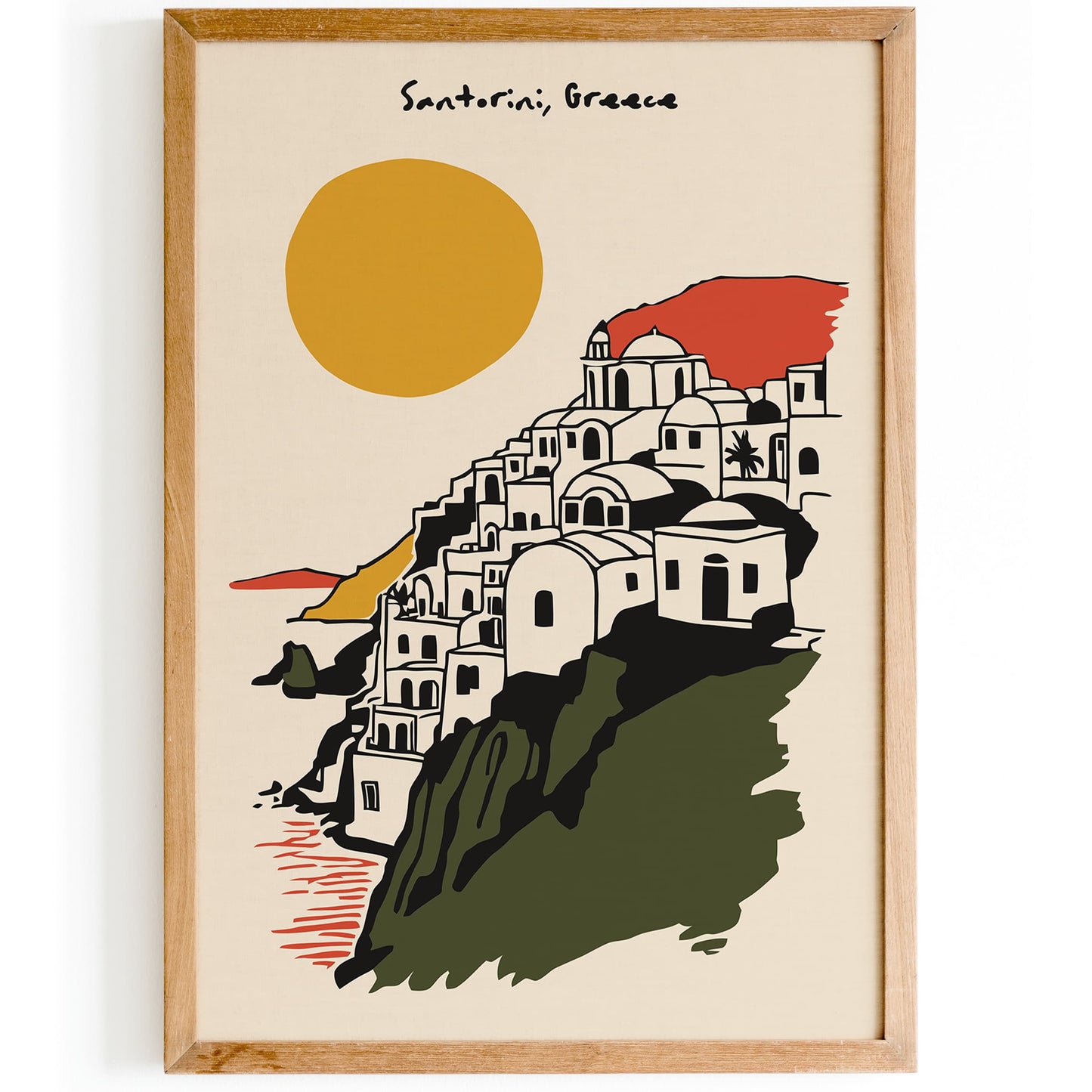 Cityscape Santorini Greece Retro Travel Art Print