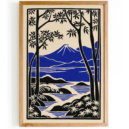 Mount Fuji Japan Travel Poster – Blue Landscape Wall Art