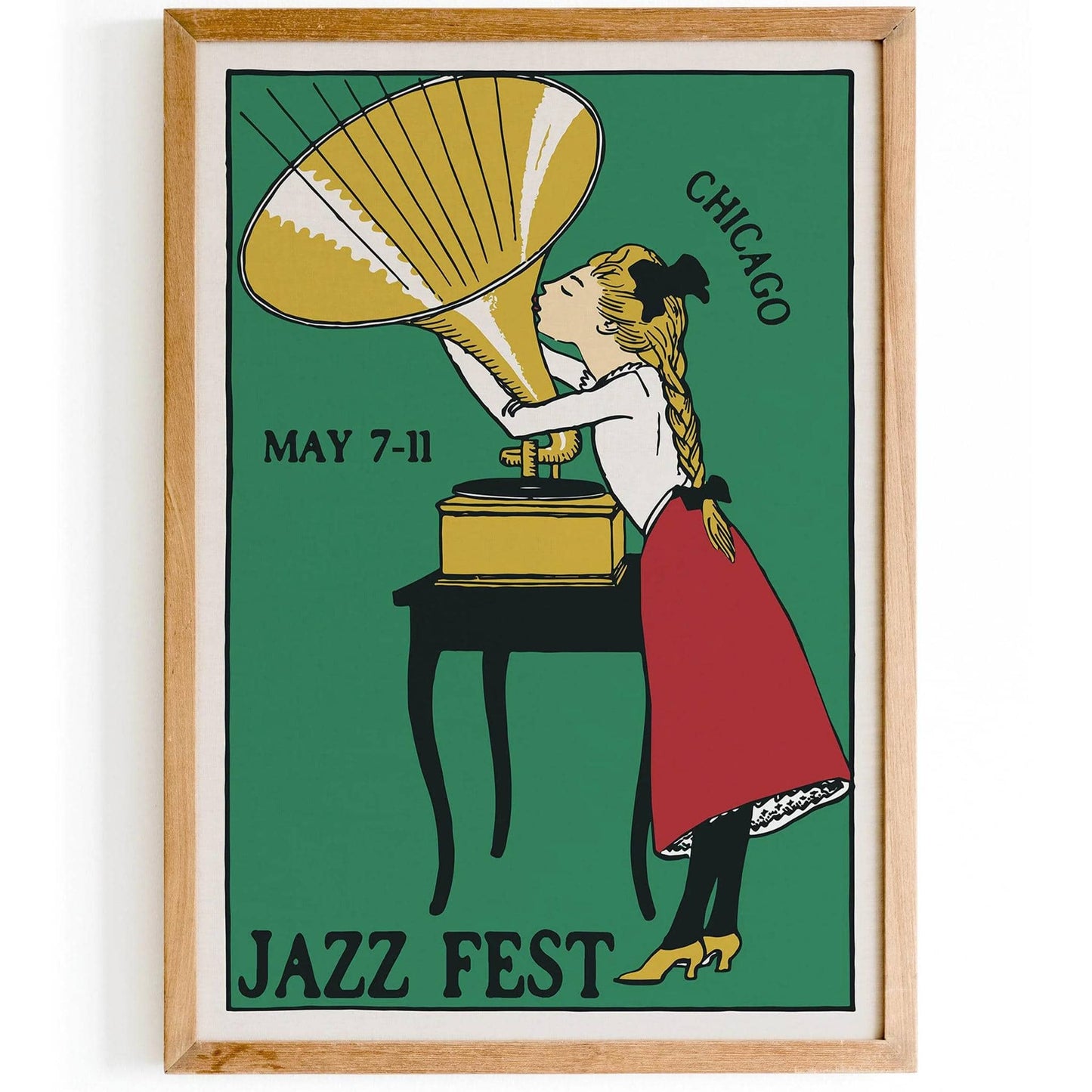 Chicago Vintage Jazz Fest Green Wall Art - HypeSheriff