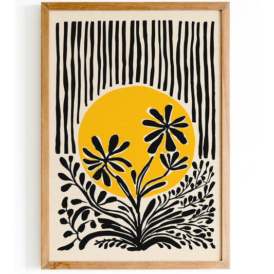 Yellow Sun and Flowers Art Print