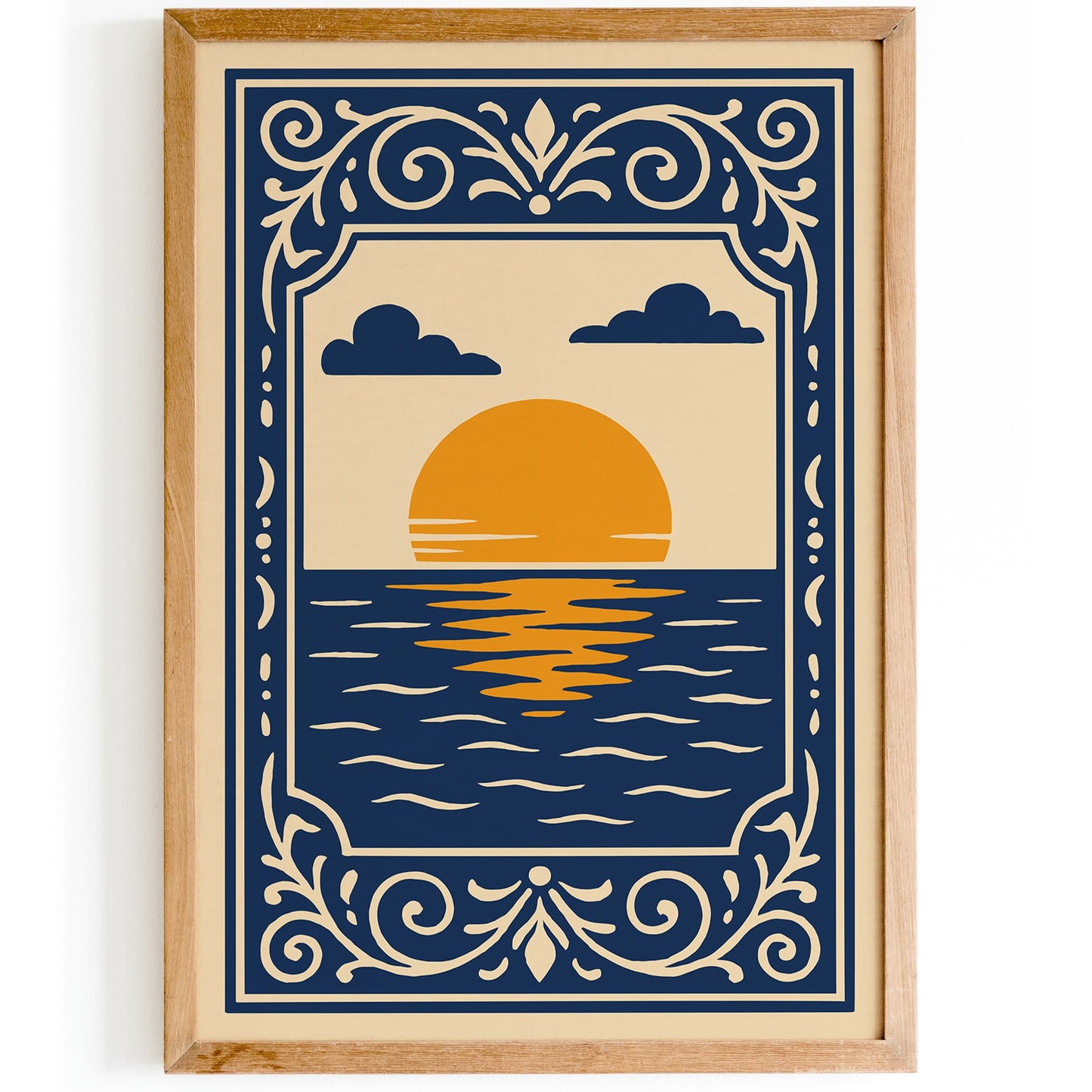 Navy Blue Sunset Landscape Wall Art Print