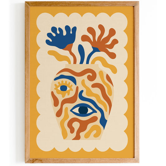 Surreal Eye Vase Poster - Boho Abstract Face Wall Art