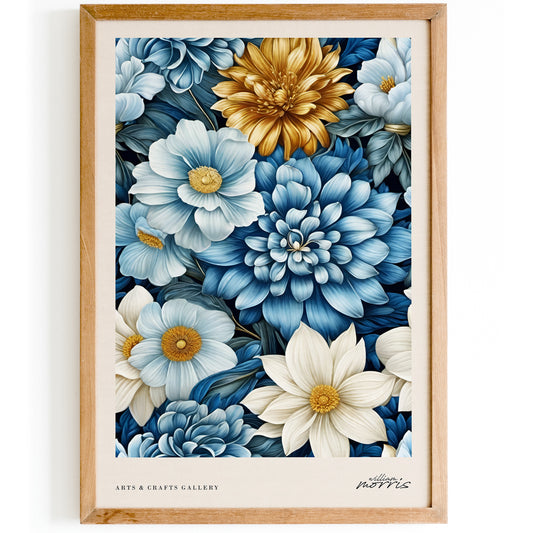 Blue Elegant Floral Morris Poster