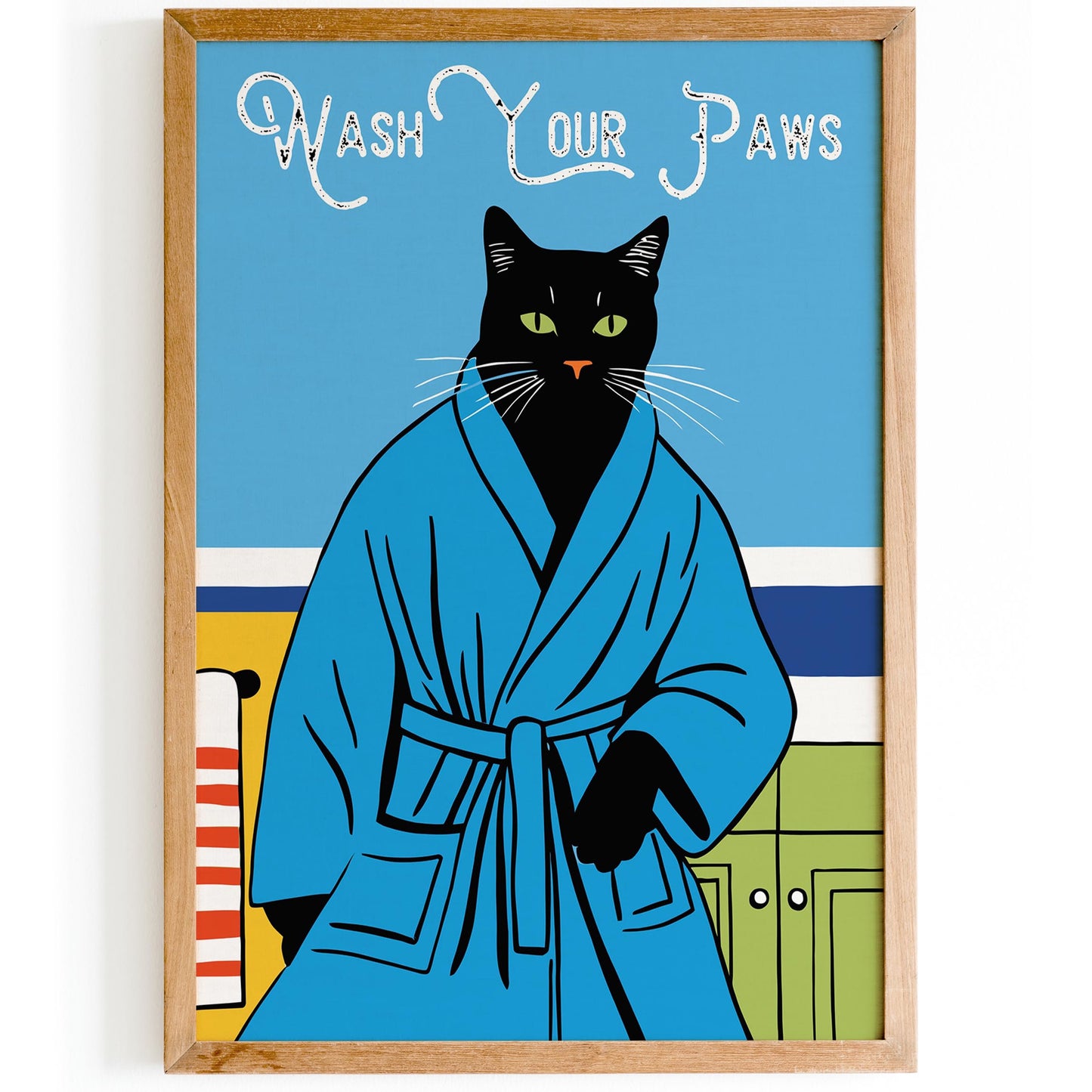Black Cat Bathrobe Wall Print