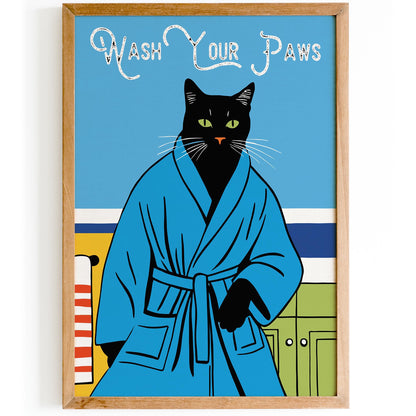 Black Cat Bathrobe Wall Print
