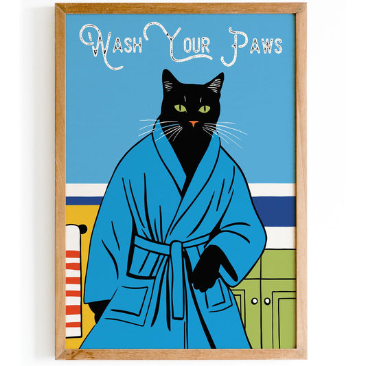 Black Cat Bathrobe Wall Print