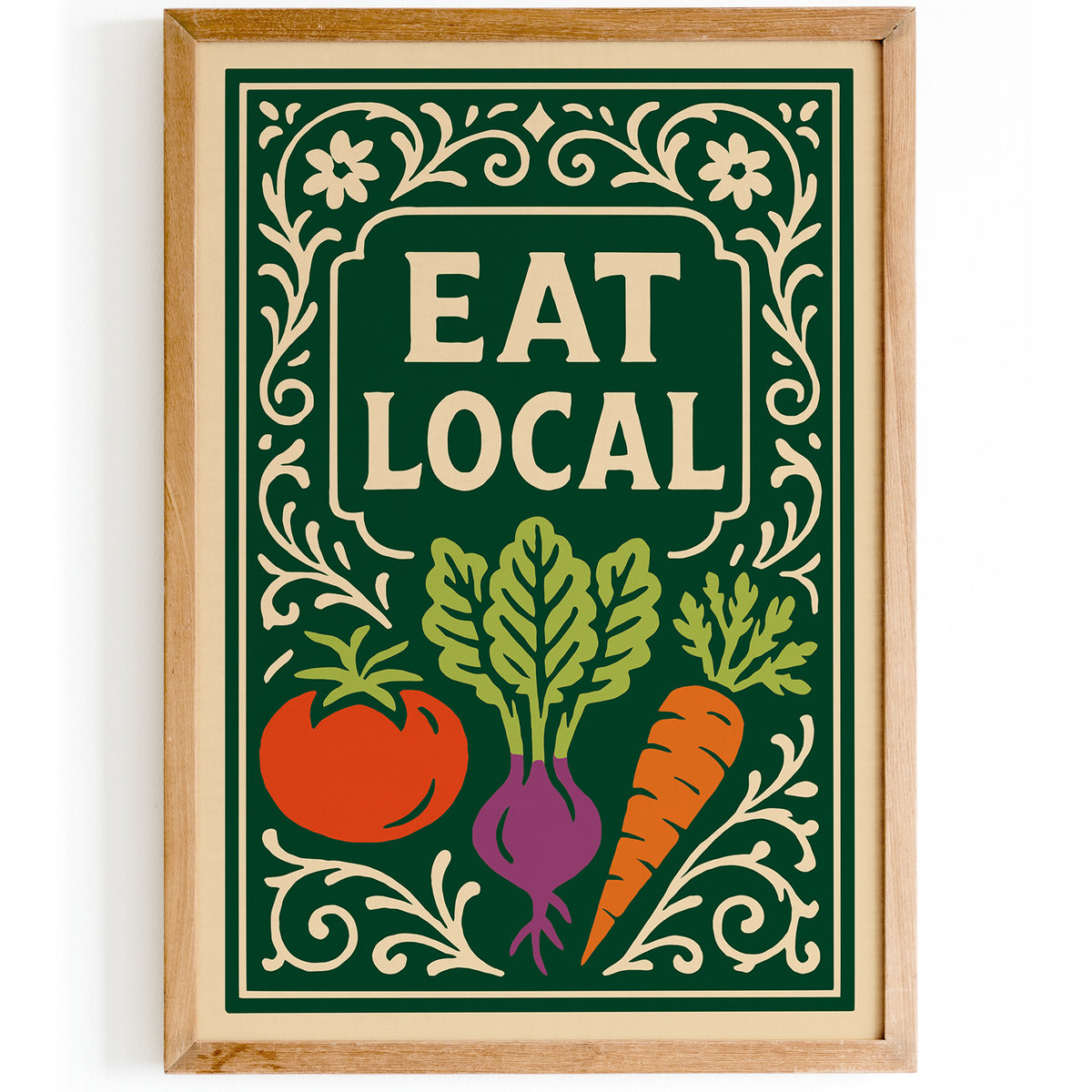 Eat Local Green Rococo Art Poster