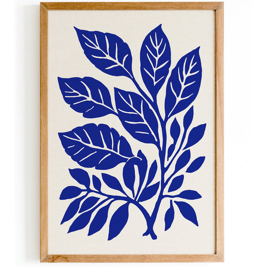 Blue Nature Leaves Bathroom Art Print