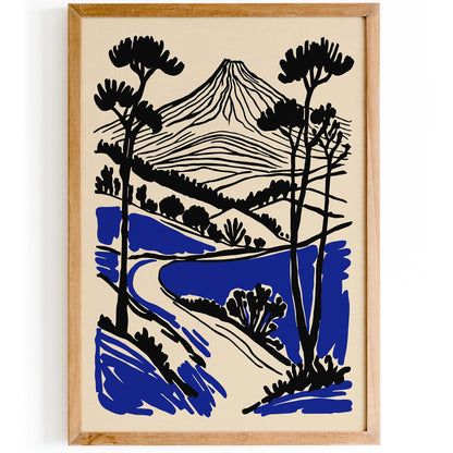 Mount Landscape Art Print - Black Ink Style