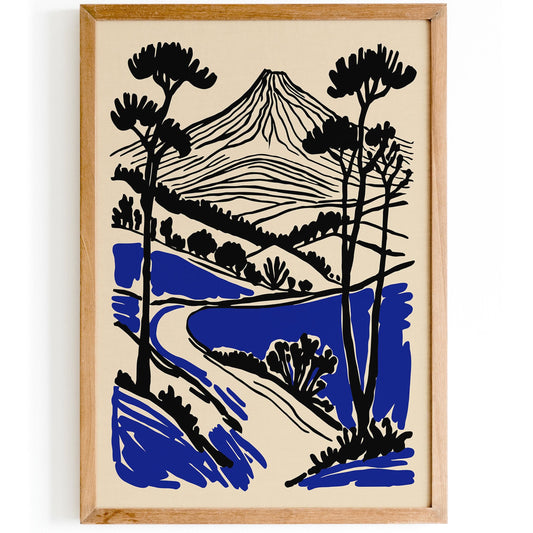Mount Landscape Art Print - Black Ink Style