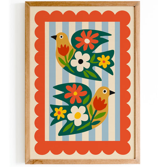Colorful Folk Bird Poster