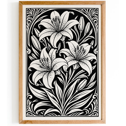 Black and White Lily Flower Print