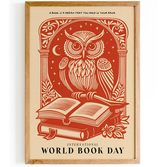 Vintage Red Owl Art Print – Book Lover Wall Art