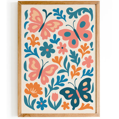 Butterflies Flowers Poster - Nursery Wall Art